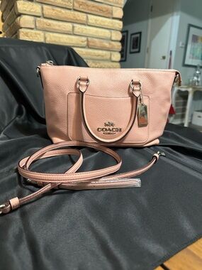 Coach Pink Pebbled Leather Mini Emma Crossbody Satchel